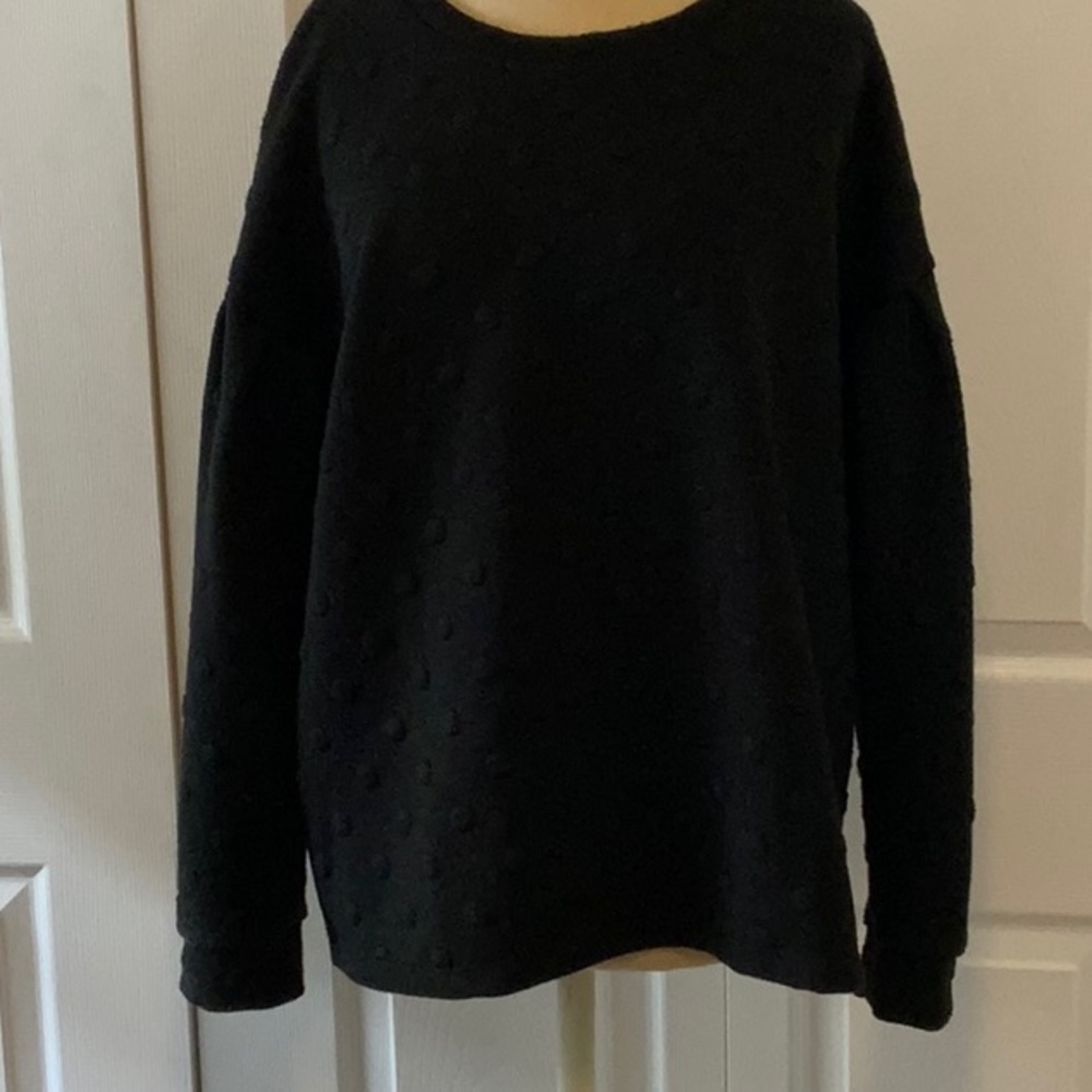 W5 Anthropologie XL Black Raised Polka Dot, Drop, Gathered Sleeve Sweatshirt